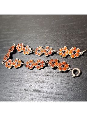 Vintage MEKA Sterling Silver and Enamel flower bracelet